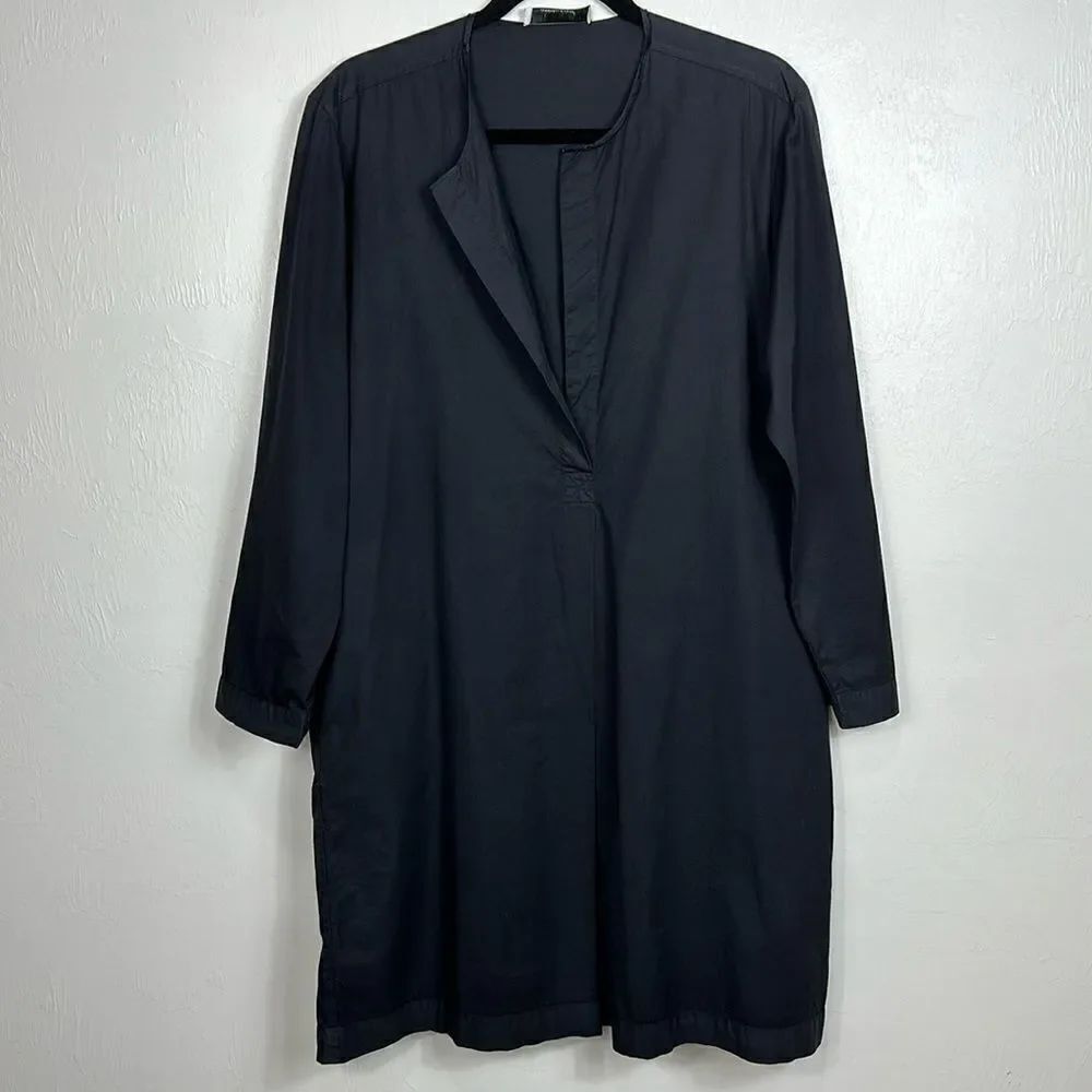 Jean Paul Knott Cotton Relaxed Fit Long Sleeve Shift Dress In Black Size 0